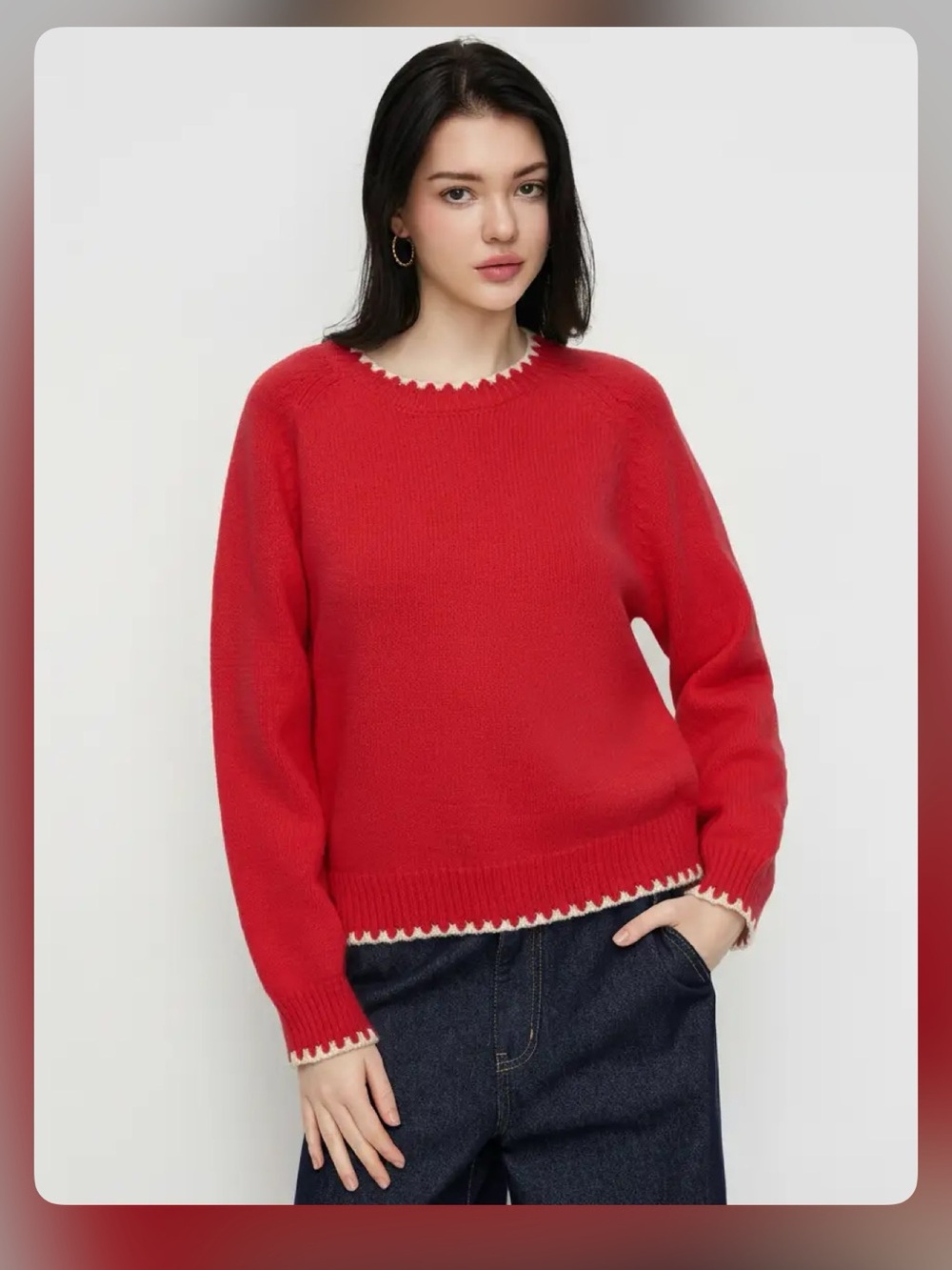 Cider KNIT ROUND NECK CONTRASTING BINDING OVERSIZED LONG SLEEVE SWEATER M WC19-6
